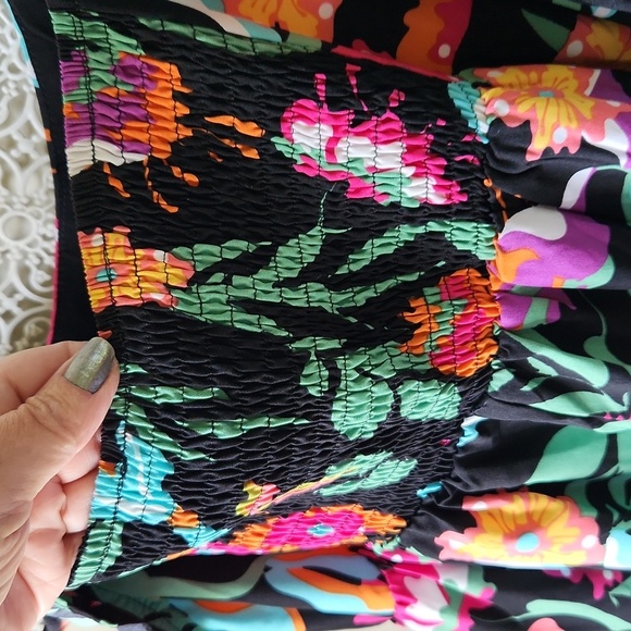 Tropical Floral Pink and Orange Sleeveless Sundress Midi Ruffled sz L - Picture 11 of 13